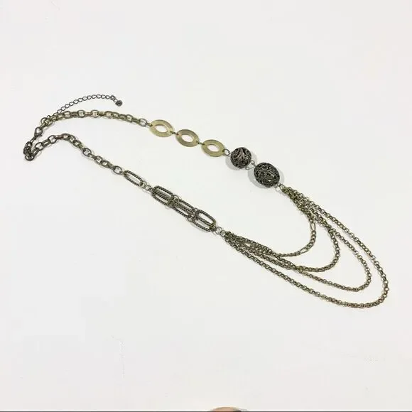 NECKLACE Gold Tone Multi Style Asymmetrical Chain - Picture 4 of 7